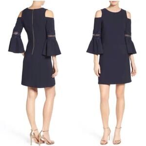Eliza J Appliqué Crepe Cold Shoulder Navy Blue A-Line Dress Size 4